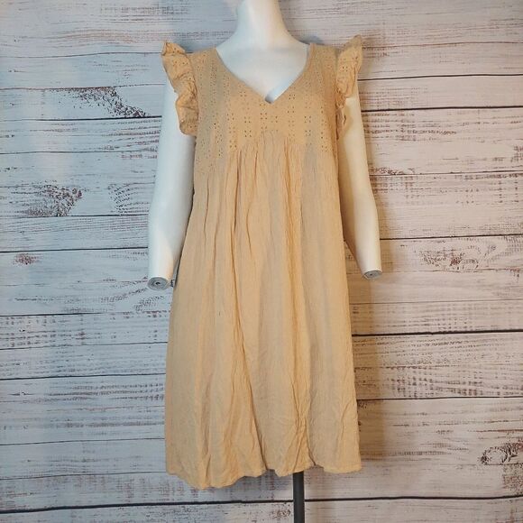 Women's Cream Ruffle Sleeve Dress - Picture 2 of 14